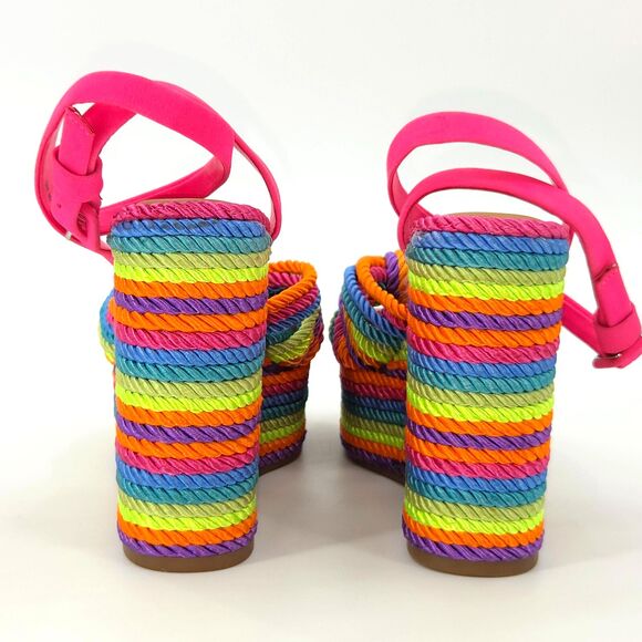 GB Leena Platform Espadrille Sandals Wedges Size 6 Rainbow Cord Pride Summer - Picture 7 of 10